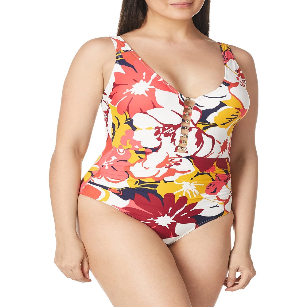 Anne Cole Plunge One Piece Swimsuit Multi Print