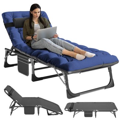 NAIZEA Folding Camping Cot W/Mat for Adults, Adjustable Lounge Chair Outdoor, Heavy Duty Sleeping Cot Bed, Travel Camp Cots for Pool, Beach, Patio Sunbathing