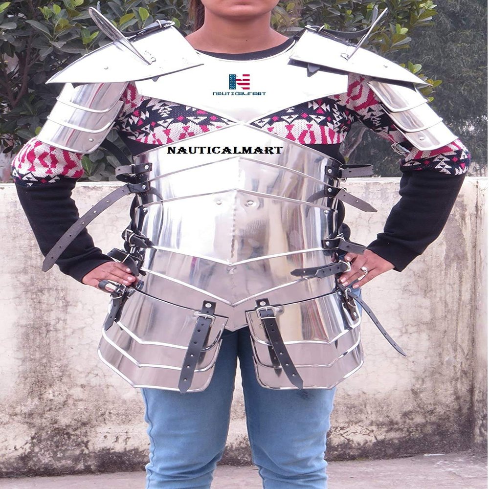 Nautical-Mart Women's Medieval Renaissance Knight Costume - Breastplate, Tasset Belt, Pauldrons and Gorget