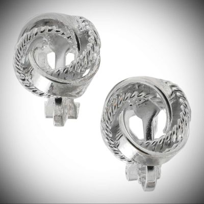 Silver Tone Spiral Ribbed Twisted Knot Clip Earrings For Women Statement Chunky Crystal Fashion Jewelry Small