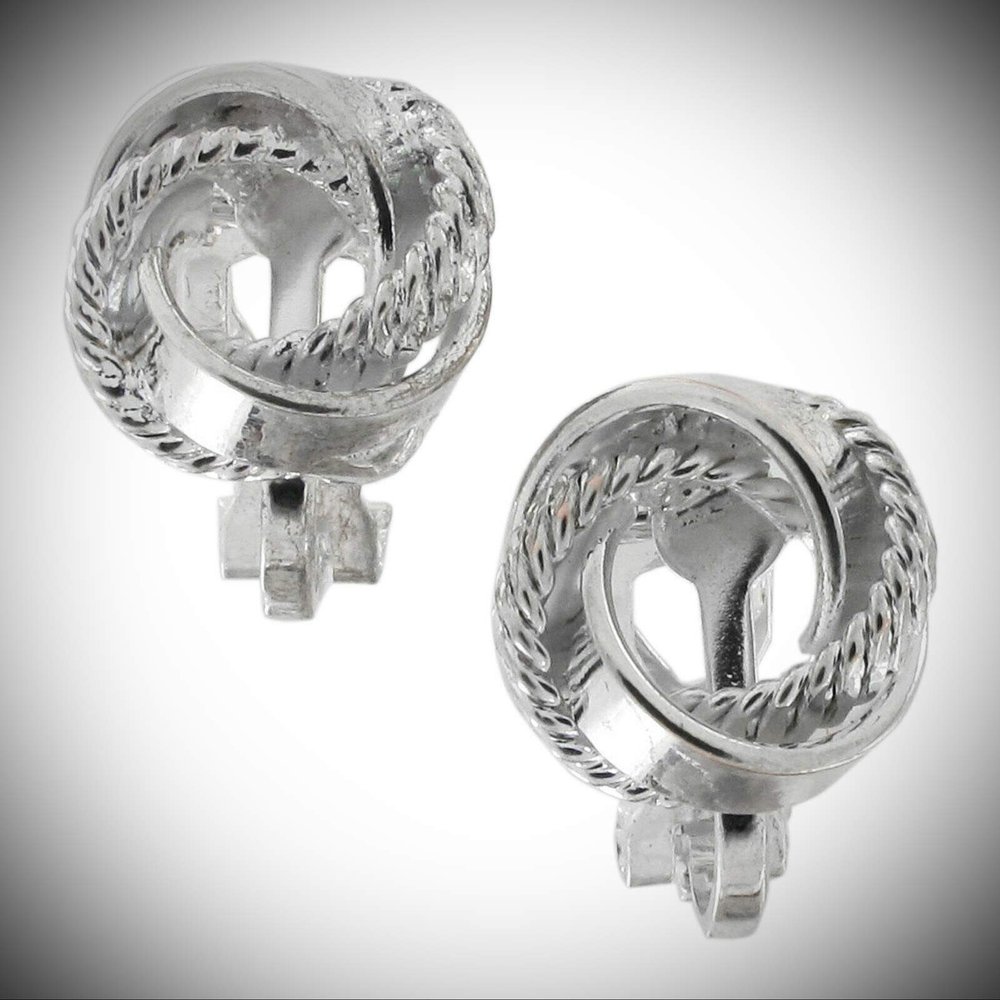 Silver Tone Spiral Ribbed Twisted Knot Clip Earrings For Women Statement Chunky Crystal Fashion Jewelry Small