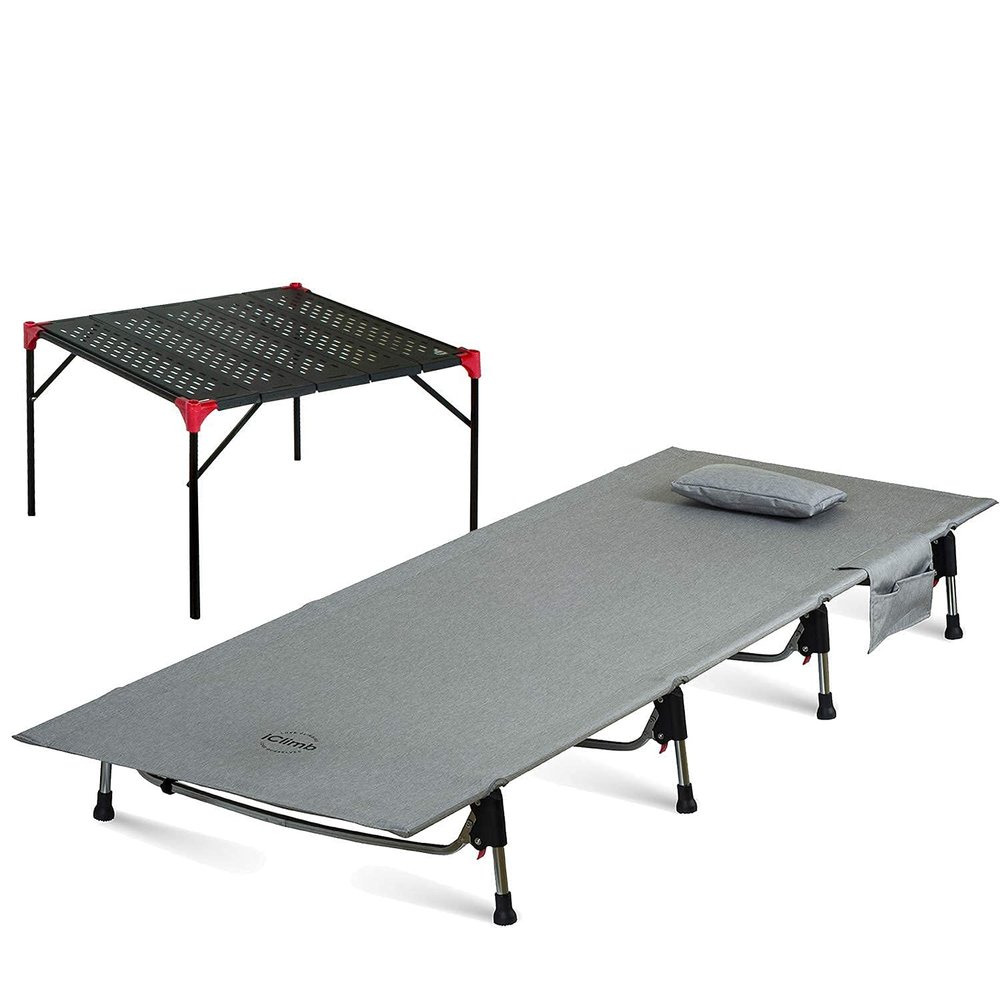 iClimb 1 Extendable Table and 1 Super Easy Assemble Cot Bundle, Light and Compact for Single Person Camping Hiking Backpacking