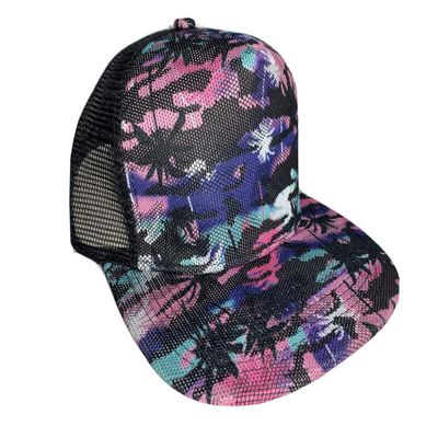 August Caps New Pink Hawaiian Floral Print Tropical Snapback Trucker Mesh Hat Cap Flat Brim