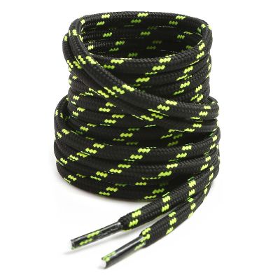 VSUDO 47 Inches Round Black Boot Laces, Heavy Duty Work Boot Shoe Laces for Men, 5/32 Inches Shoelaces for Women Outdoor Hiking Shoes [1 Pair-Black with Neon Green Dot-120CM]