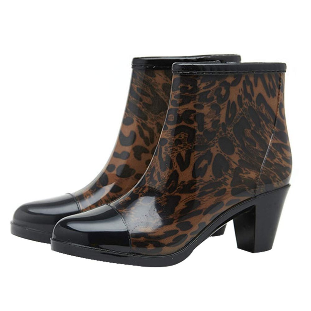 Holibanna Fashionable Side Zipper Short Rain Boots for Women Non-skid High Heel Rain Shoes Easy to Wear