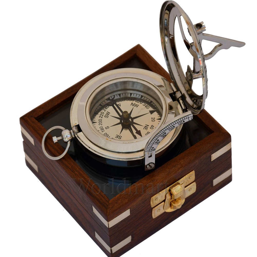 Engraved Nautical Compass, Personalized Brass Sundial Compass for Men - Groomsmen, Wedding, Hiking, Corporate Gifts