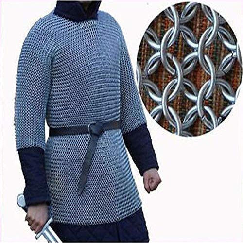 THE MEDIEVALS Chainmail Haubergeon Half Sleeve Shirt Mild Steel 10 MM ID Butted Ring - Zink Finish, X-Small