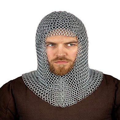 THE MEDIEVALS Chain Mail Armor Hood Mild Steel V-Shape 10 MM ID Butted Ring - Zink Finish