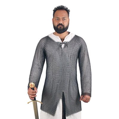 THE MEDIEVALS 10 MM ID Butted Chainmail Hauberk Full Sleeve Shirt Mild Steel - Blackened, X-Small