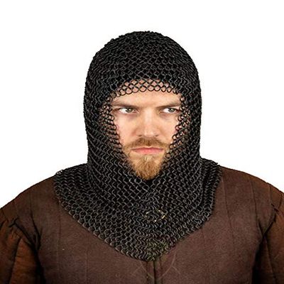 THE MEDIEVALS Chain Mail Armor Hood Mild Steel V-Shape 10 MM ID Butted Ring - Blackened
