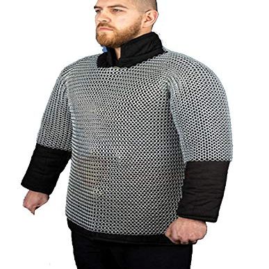 THE MEDIEVALS Chainmail Haubergeon Half Sleeve Shirt Mild Steel 10 MM ID Butted Ring - Natural Oiled Finish, X-Small
