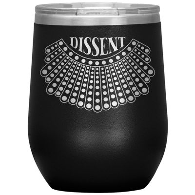 I Dissent Lace Collar Ruth Bader Ginsburg Notorious RBG Feminist Gifts Stemless Stainless Steel Insulated Wine Tumbler BPA Free 12oz