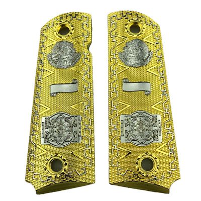 Custom Colt 1911 Grips Full Size Aztec Calendar Gold Nickel Plated 45/38 Super Commander