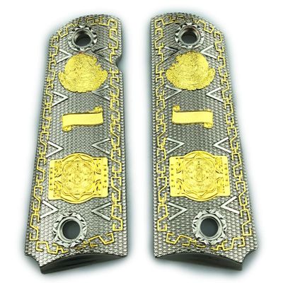 Custom 1911 Grips Full Size Aztec Calendar Nickel Gold Plated 45/38 Super Commander