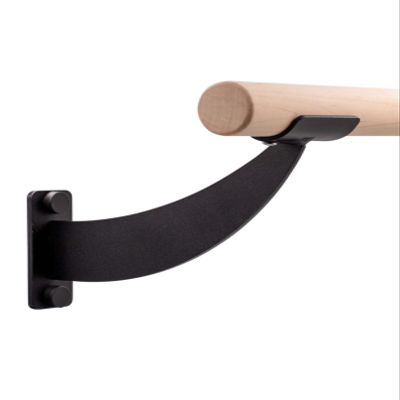 Athletic Bar Single Bar Fixed Height Wall Mount Ballet Barre System Traditional Wood, 12 FT Long, 2.0" Open Brackets Black
