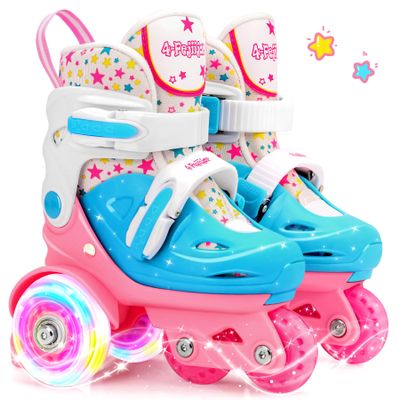 Adjustable Roller Skates for Kids Girls Ladies with Light Up Flash Wheels(Age 3-9),Fun Illuminating,Three-Point Type Balance,Gift Box Packing for Toddlers,Children,Youth, Teenagers(XS Size)