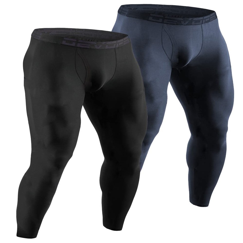 DEVOPS Men's Thermal Compression Pants, Athletic Leggings Base Layer Bottoms with Fly (Small, Black/Charcoal)