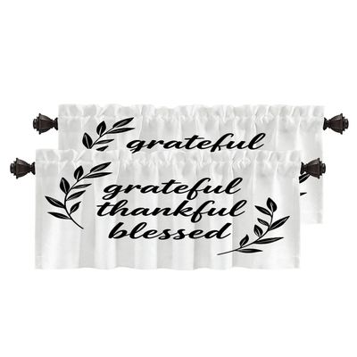 BaoNews Inspirational Quote Love Kitchen Valances Half Window Curtain, Inspirational Thanksful Quote Message Blackout Decoration Valances Curtains Drapes for Kitchen Bedroom, 52 X 18 Inch Set of 2