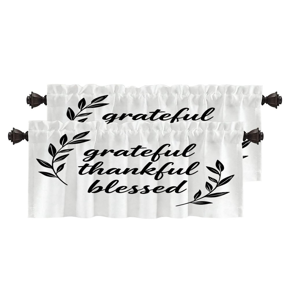 BaoNews Inspirational Quote Love Kitchen Valances Half Window Curtain, Inspirational Thanksful Quote Message Blackout Decoration Valances Curtains Drapes for Kitchen Bedroom, 52 X 18 Inch Set of 2
