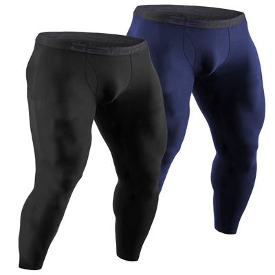 DEVOPS Men's Thermal Compression Pants, Athletic Leggings Base Layer Bottoms with Fly (Medium, Black/Navy)
