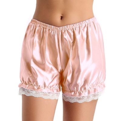 Hularka Womens Shiny Satin Lace Pumpkin Pants Bloomers Security Shorts Pettipants Underpants Underwear Pearl Pink Medium