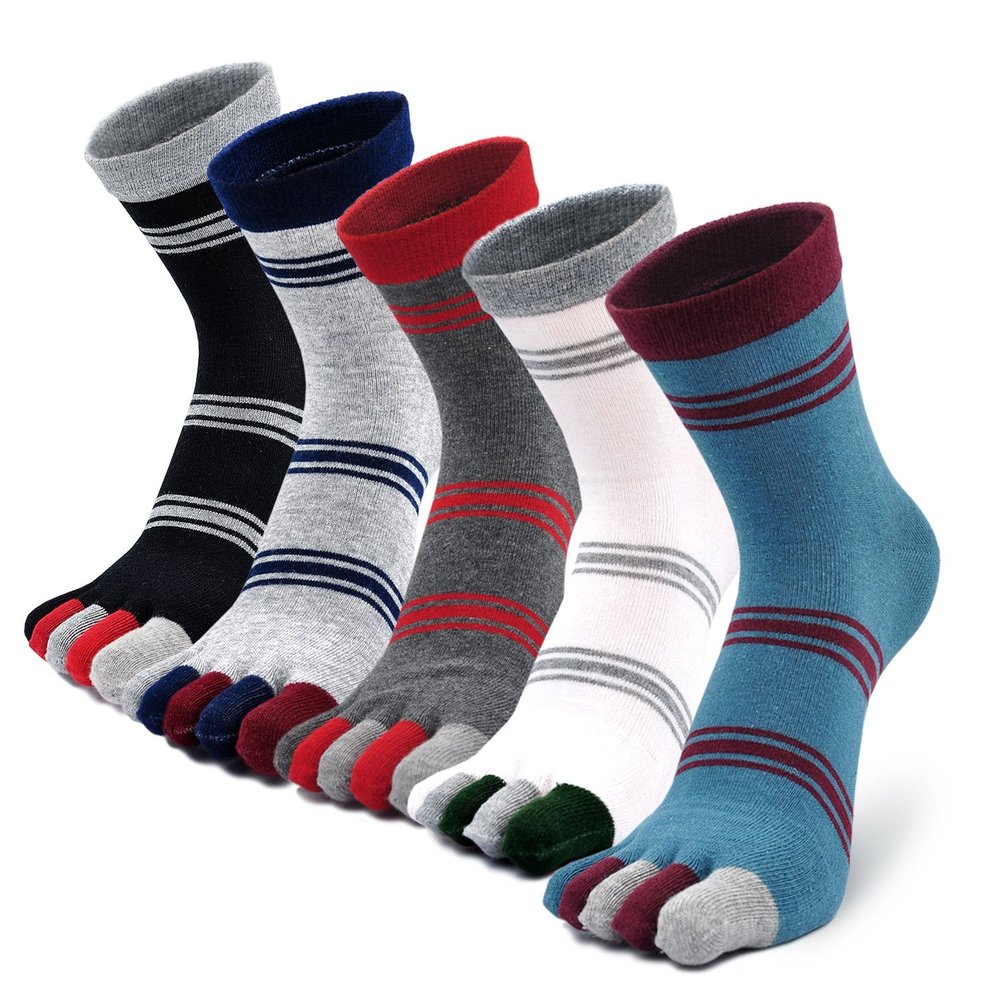 Artfasion Men's Toe Socks Cotton Fun Casual Athletic Running Ankle Five Finger Crew Socks 5 Pair 9-12