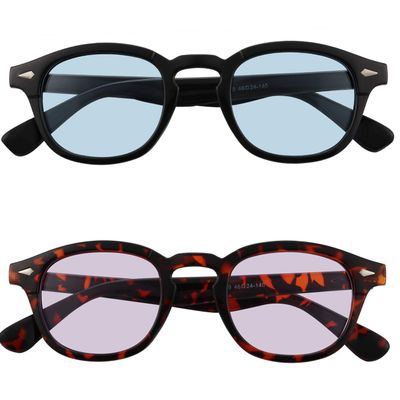 Bestum Inspired Square Sunglasses With Rivets Tinted Lens UV400 (Black, A Blue+A Pink)