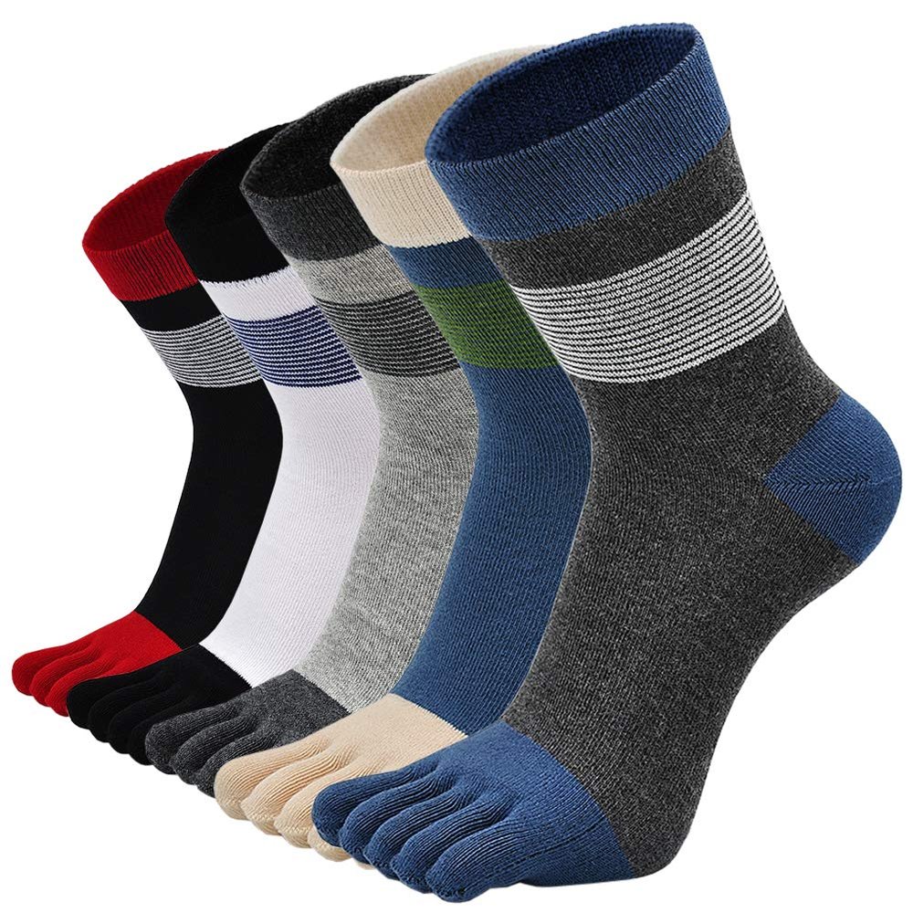 Artfasion Men's Toe Socks Cotton Fun Casual Athletic Running Ankle Five Finger Crew Socks 5 Pair 9-12