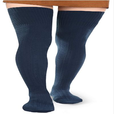 Moon Wood Women Thigh High Socks Extra Long Cotton Knit Warm Thick Tall Long Boot Stockings Leg Warmers (1 Navy, One Size)