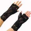 monochef Women Short Lace Gloves Sunblock Fingerless Bridal Wrist Floral Opera Evening Party Wedding Tea Prom Cosplay 1920s for Ladies and Girls, Black (Black) view 4