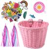 Kid's Bicycle Basket Streamers Set, Unicorn Children's Bike Handlebar Wicker Basket Bike Streamers Bell and Stickers,Bike Basket Front Decoration for Girls (Pink) view 1