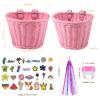 Kid's Bicycle Basket Streamers Set, Unicorn Children's Bike Handlebar Wicker Basket Bike Streamers Bell and Stickers,Bike Basket Front Decoration for Girls (Pink) view 3