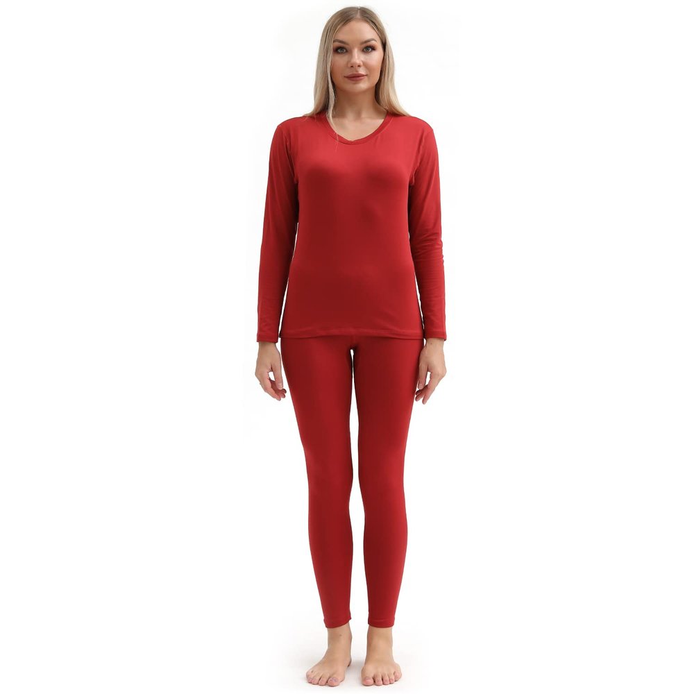 PISIQI Thermal Underwear Women Ultra-Soft Long Johns Set Base Layer Skiing Winter Warm Top & Bottom (Large, Red)