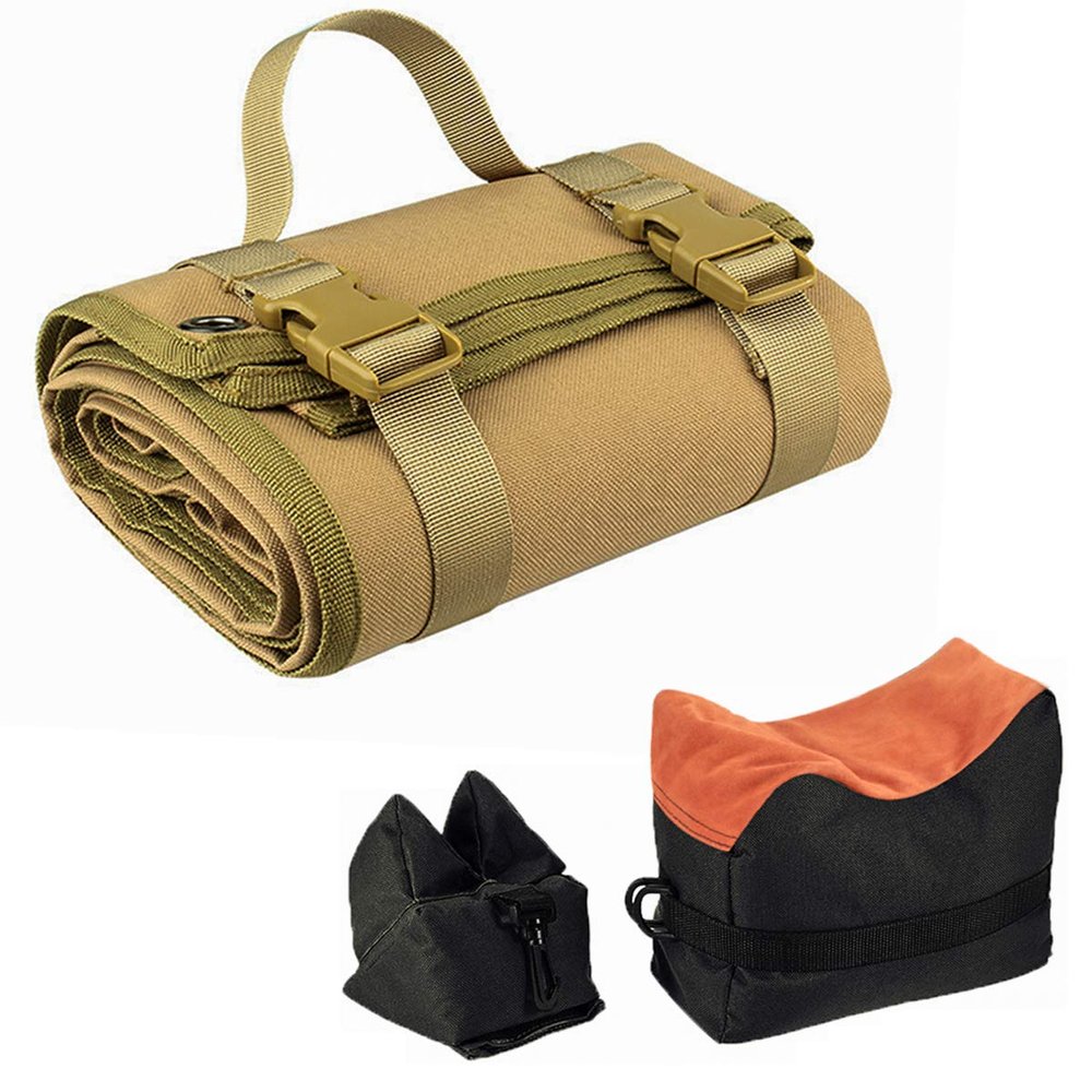 Khaki Tactical Shooting Mat - Outdoor Professional Waterproof Non-Slip Shooting Mat with Front and Rear Support Sandbags
