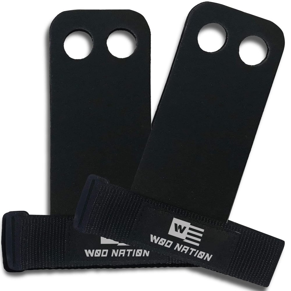 WOD Nation Gymnastic Bar Hand Protectors - Durable Leather & Pull Up Bar Workouts - Wrist Support & Kettlebell Training - Round Finger Holes & Gymnastic Ring Training - Small, Black