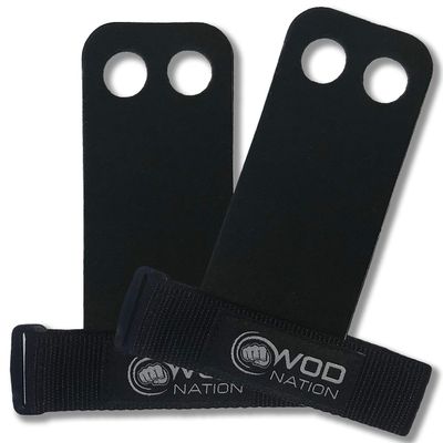 WOD Nation Barbell Gymnastics Grips for Pull-up Training - Black, Large - Leather Pull-Up Palm Grips & Kettlebell Hand Protector for Barbells