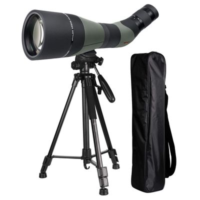 Wearable4U thln ptis Argos 20-60x85 Spotting Scope - 45 Degree with Tripod and Carrying Bag Bundle (Green/Black)