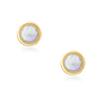 18K Yellow Gold Plated Sterling Silver White Opal Round Stud Earrings for Women - 3.2MM Artificial White Opal, Bezel Setting - Made of Real Sterling Silver view 3