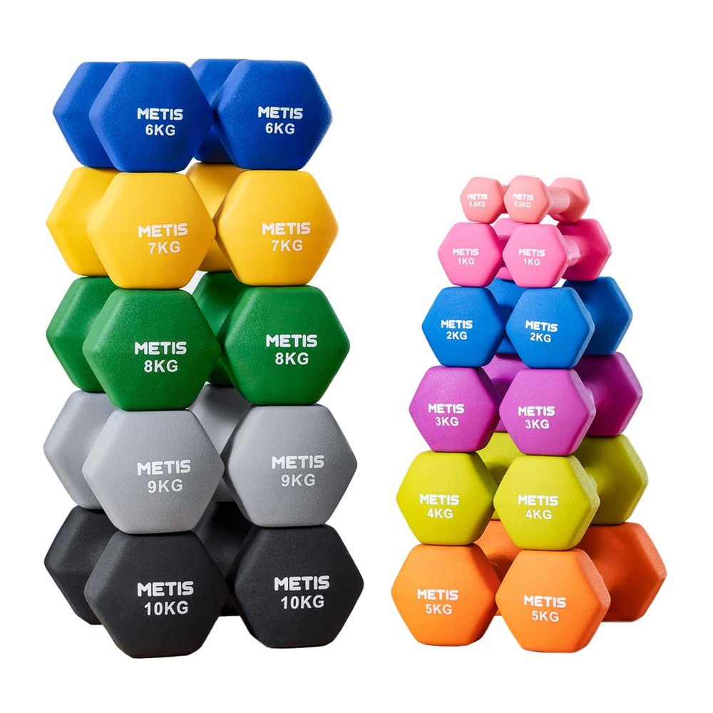 METIS Neoprene Hex Dumbbells | Premium Set of Hand Weights For Home & Gym Workouts [1LB - 35LBS] (5lbs)