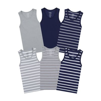 Buyless Fashion Boys Scoop Neck Tagless Undershirts Soft Cotton Tank Top (6 Pack) 6-7 Stripes