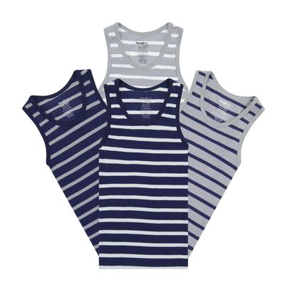 Buyless Fashion Boys Scoop Neck Tagless Undershirts Soft Cotton Tank Top (4 Pack) 13-14 Stripes