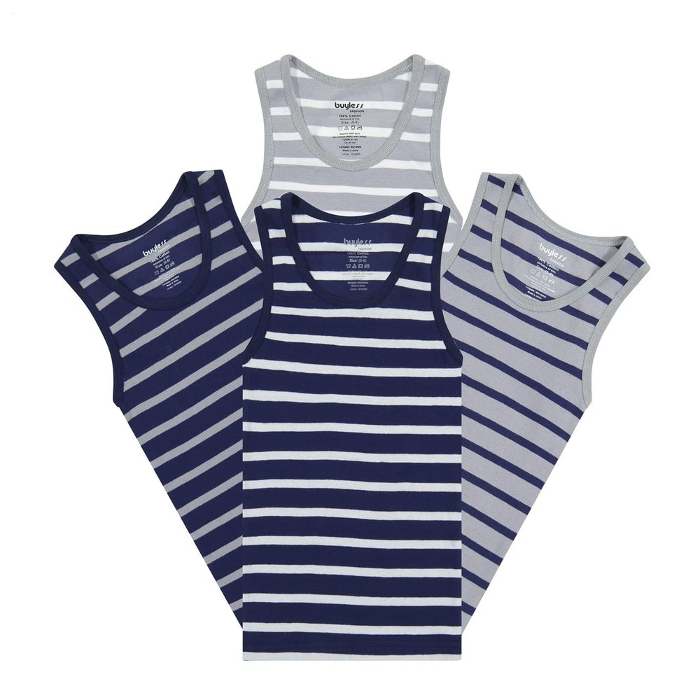 Buyless Fashion Boys Scoop Neck Tagless Undershirts Soft Cotton Tank Top (4 Pack) 4-5 Stripes