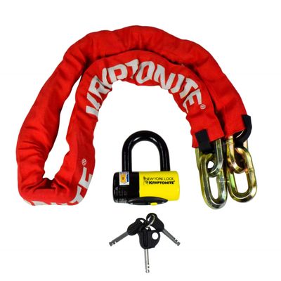 Kryptonite New York Fahgettaboudit 1415 Chain w/NY Disc Lock - 5', 14mm Chain and 15mm Lock High-Security Anti-Theft Protection for Bicycle, E-Bike, Scooter, Motorcycles, and ATV/UTV - Red