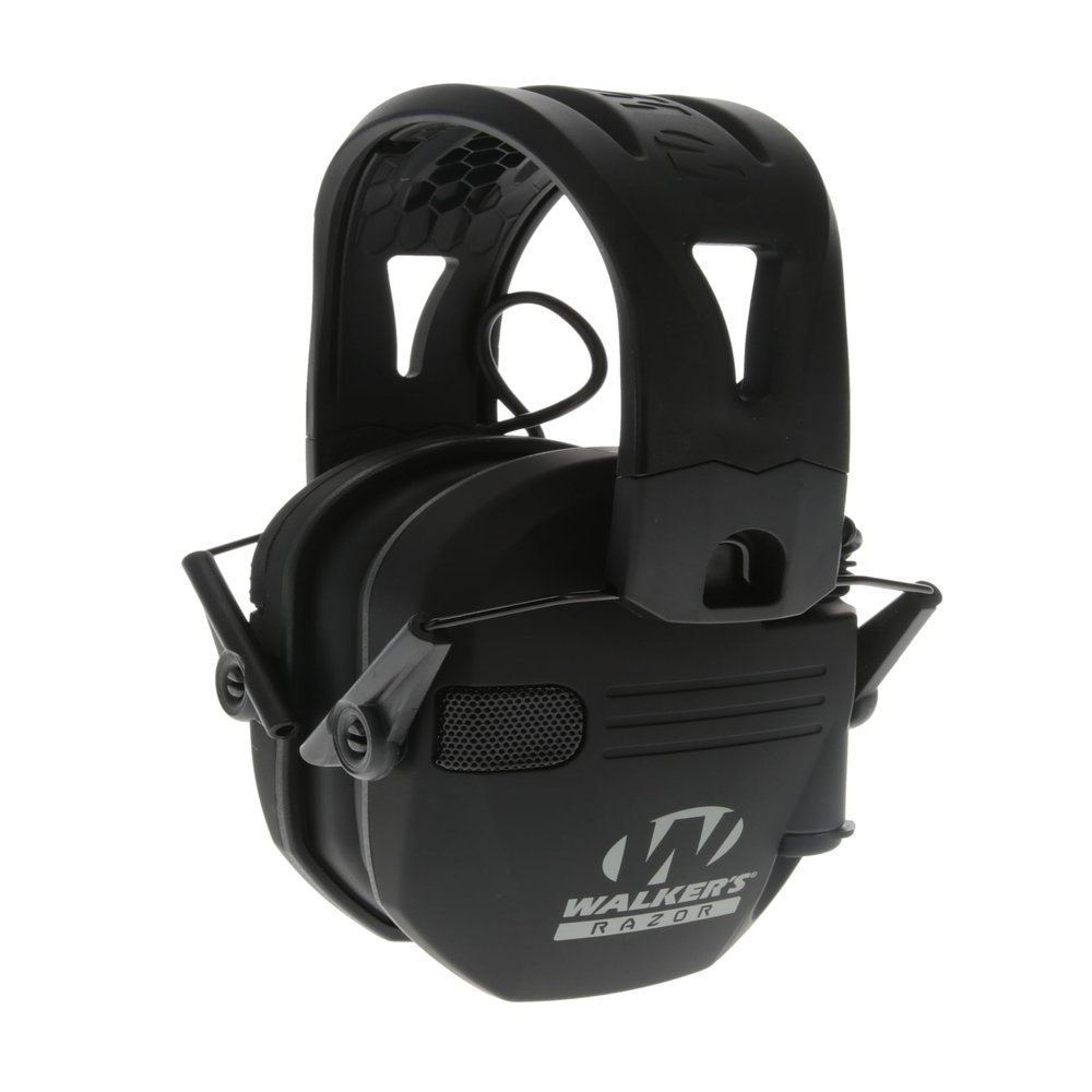 Walker's Razor Tacti-Grip Earmuffs- Black, High Performance Silicone Composite Slip Free Headband- Natural Sound Clarity Full Dynamic Range 23 NRR