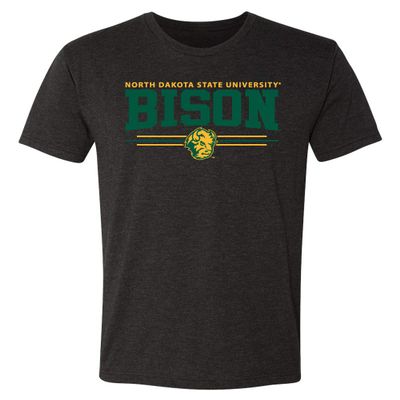 CornBorn North Dakota State Shirt Premium Tri-Blend - NDSU Bison 3-Stripe - Black - Small