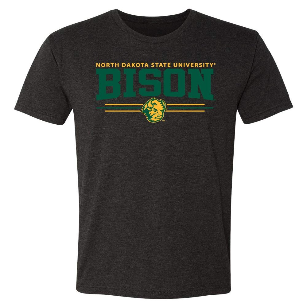 CornBorn North Dakota State Shirt Premium Tri-Blend - NDSU Bison 3-Stripe - Black - Small