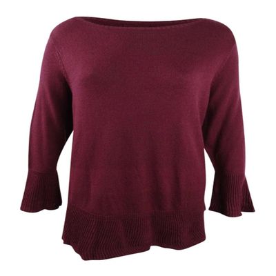 Style & Co. Womens Plus Ruffled Trim Scoop Neck Sweater Purple 1X