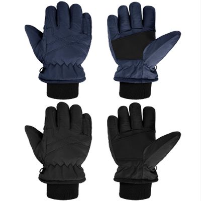 SATINIOR 2 Pairs Kids Waterproof Snow Gloves Boys Girls Windproof Winter Warm Ski Gloves for Cold Weather(12-14 Years,Black, Navy Blue)