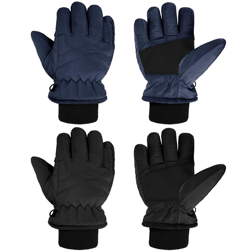 SATINIOR 2 Pairs Kids Waterproof Snow Gloves Boys Girls Windproof Winter Warm Ski Gloves for Cold Weather(12-14 Years,Black, Navy Blue)