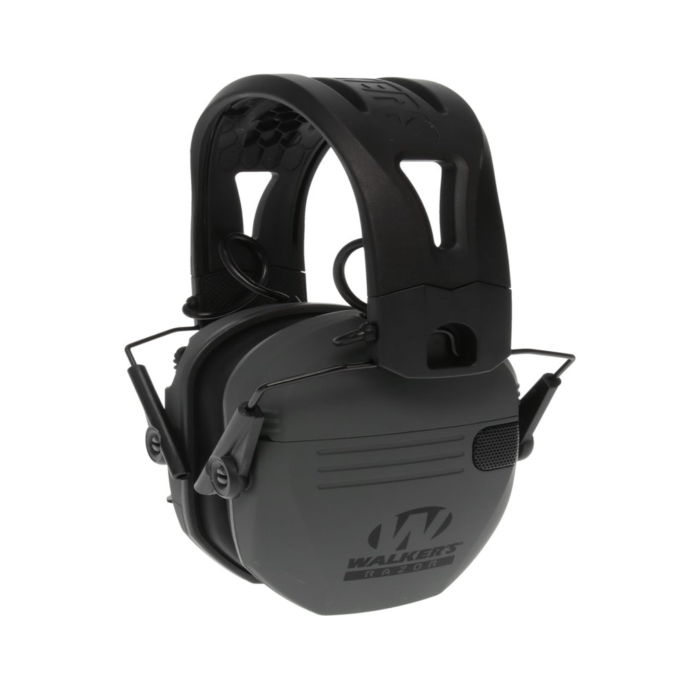 Walker's Razor Tacti-Grip Earmuffs- Battleship Grey, High Performance Silicone Composite Slip Free Headband- Natural Sound Clarity Full Dynamic Range 23NRR